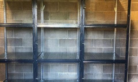 Unirack shortspan shelving with bespoke mesh doors