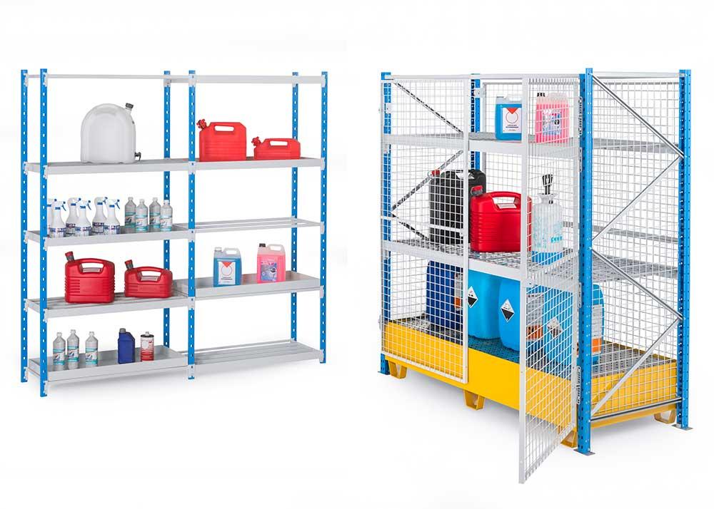 Storage solutions for secure and spill containment shelving