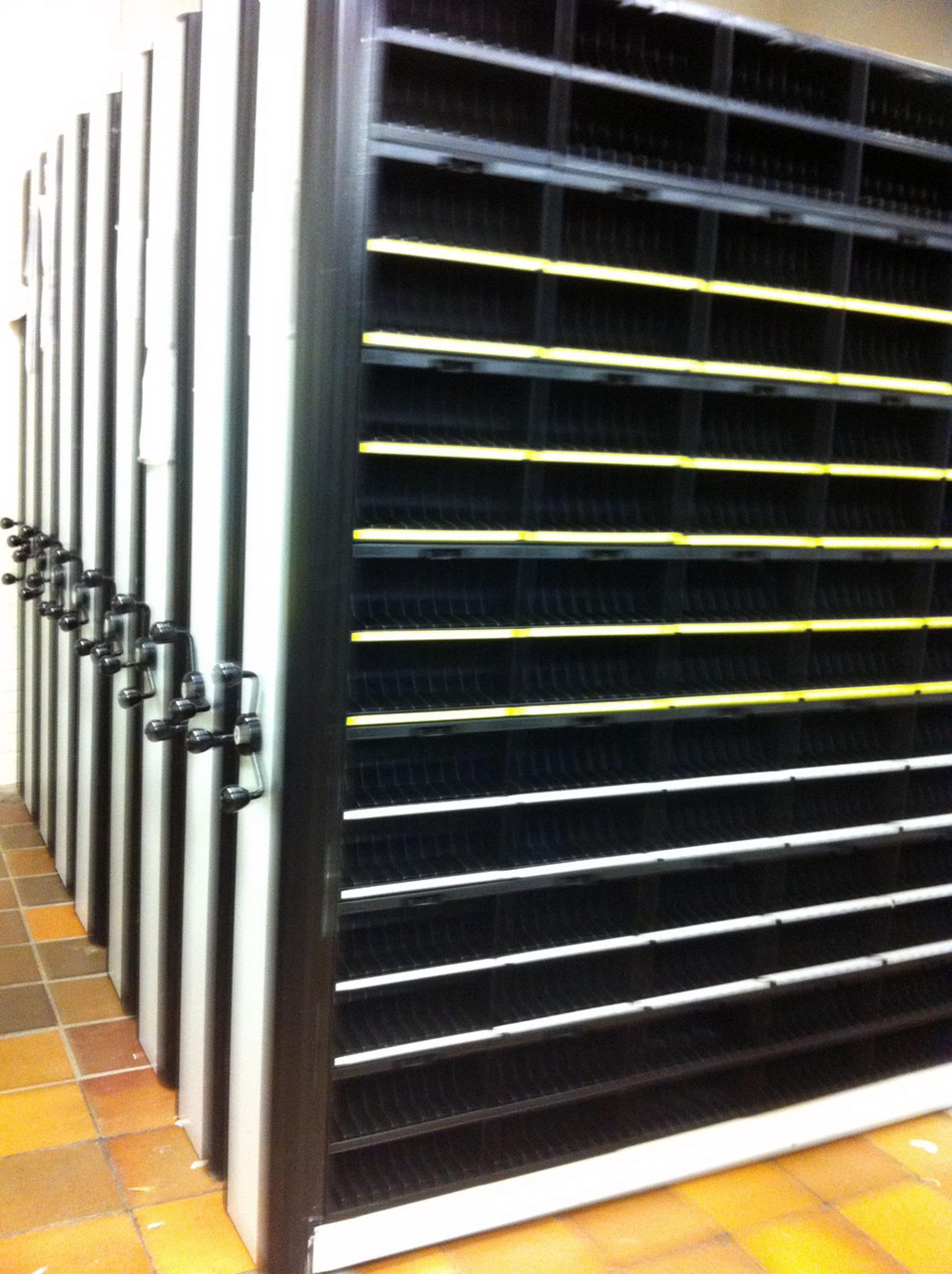BT tape storage on mobile shelving