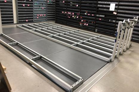 Carriages and static racks before shelves are installed